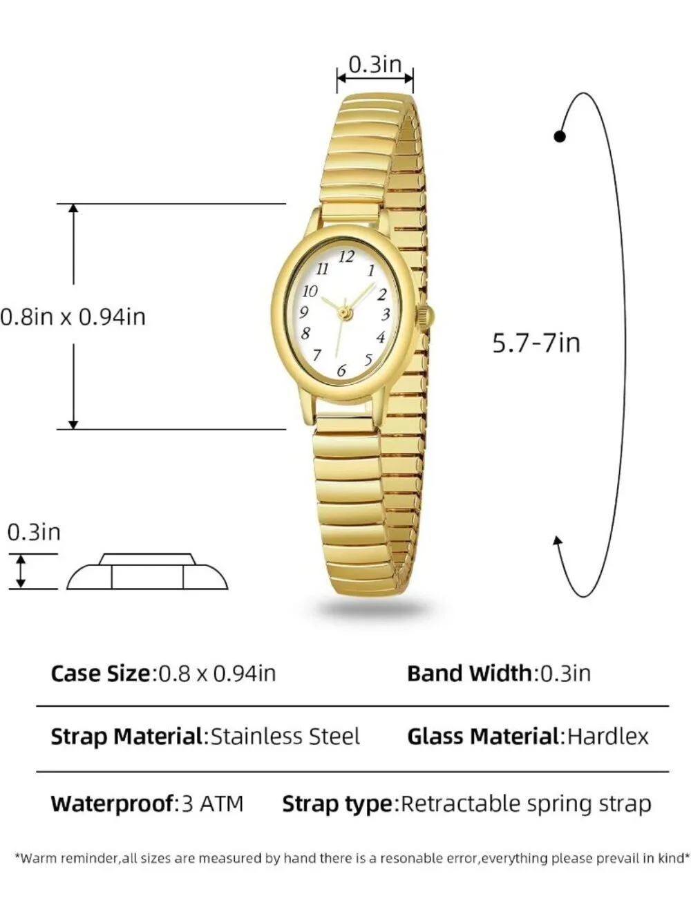 Women's Gold Analog Quartz Alloy Steel Expansion Band Waterproof Wrist Watch